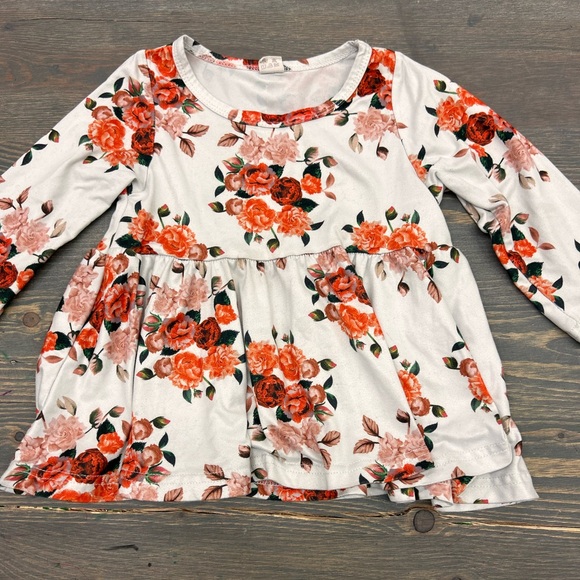 Other - Small shop 4t orange & white floral long sleeve peplum top